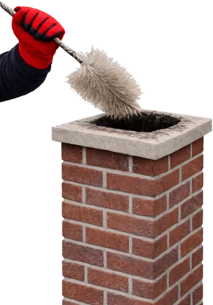 Kominár čistí tehlový komín