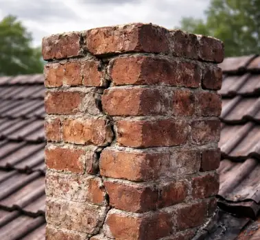 Starý komín na streche, ktorý je treba opraviť